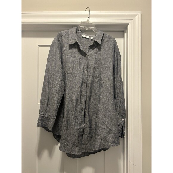 Rafaella Women’s Plus Size 2X 100% Linen Long Sleeve Button Down Blouse Gray - Picture 1 of 5